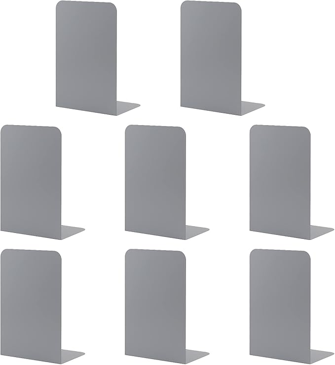 MSDADA Bookends, Book Ends for Book Shelves, Bookends for Office, Book Ends for Heavy Books, Metal Bookend Supports, Modern Minimalist Style Bookends, Grey(4 Pairs/8pcs)