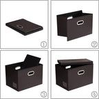 PRANDOM Collapsible Storage Bins with Lids [3-Pack] Leather Fabric Foldable Storage Boxes Organizer Containers Baskets Cube with Cover for Bedroom Closet Office Nursery Brown (14.9x10.8x10)