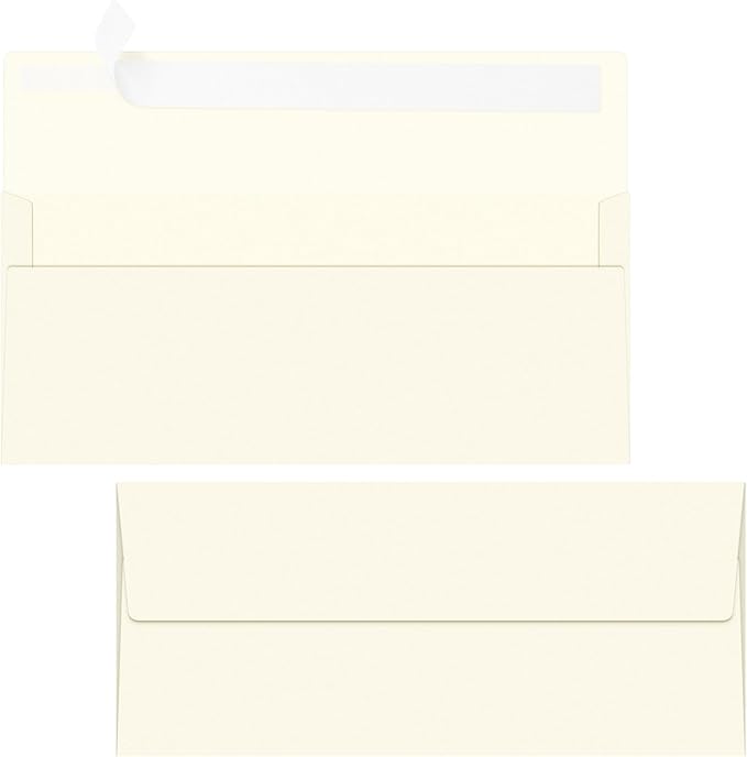 Marspark 100 Qty #10 Natural Business Envelopes 80 lb 4-1/8'' x 9-1/2'' Peel Press Letter Size Envelopes Professional Mailing Printable for Security Office Use Home Mail
