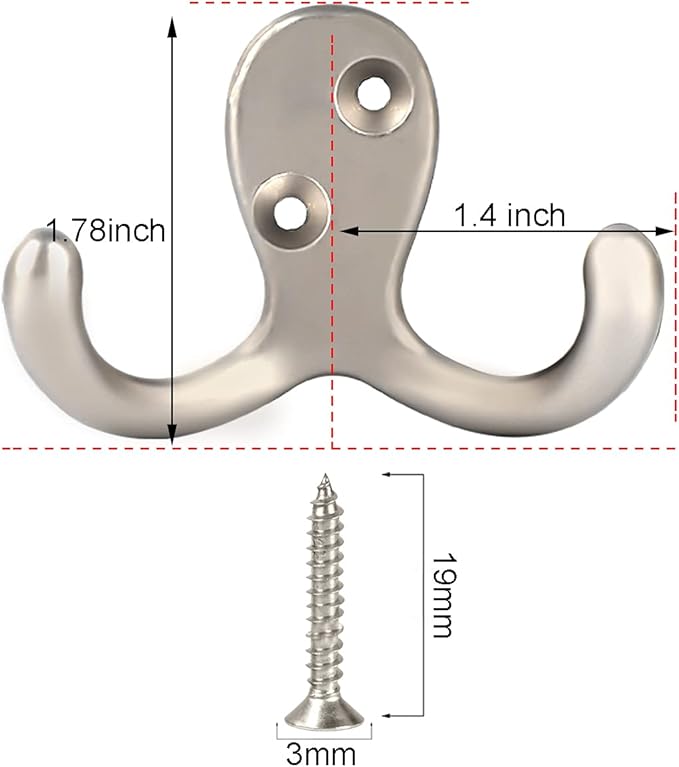 IBosins 16 Pack Heavy Duty Double Prong Coat Hooks Wall Mounted with 32 Screws Retro Double Hooks Utility Hooks for Coat, Scarf, Bag, Towel, Key, Cap, Cup, Hat(Silvery)