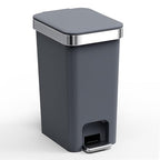 accep Bathroom Trash Can with Lid, 2.6 Gallon /10 Liter Small Garbage Can, Press Top Bin & Step Metal Pedal Trash Bin Wastebasket for Bedroom, Office, Kitchen, Dorm (Black Gray)
