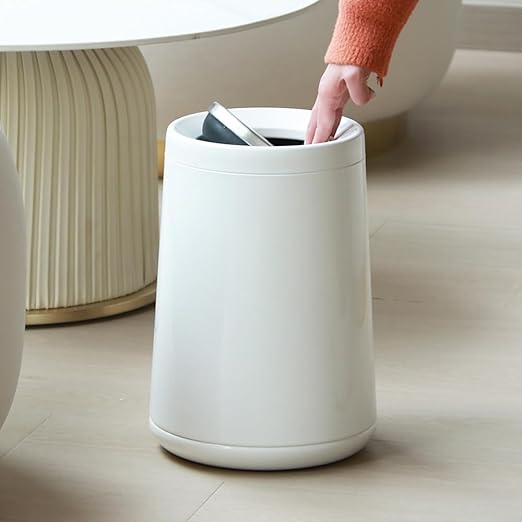YOJIA 2.6 Gallon Bedroom Trash Can with tainless Steel Lid,Business Trash Bin，Elegant Garbage Can,White Waste Basket， for Bathroom itchen Living Room Office Hotel Cafe