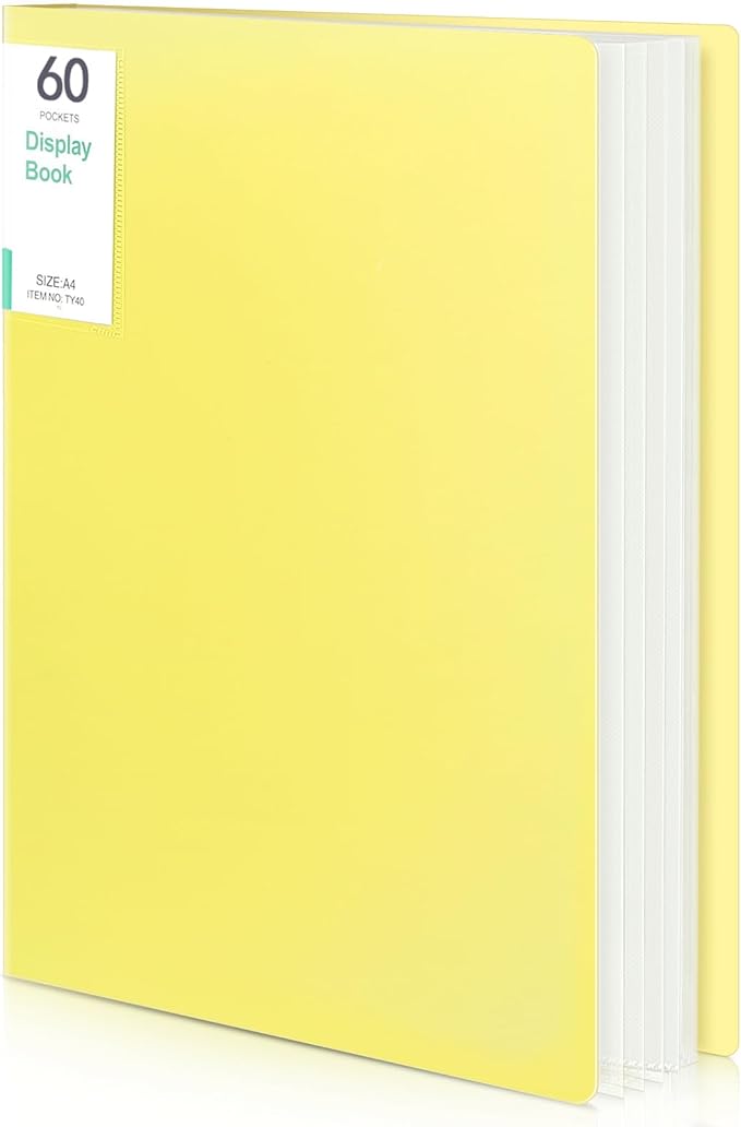 Phyxin Portfolio Binder, 60-Pocket Portfolio Folder 8.5" x 11", Displaying 120 Page Binder with Plastic Sleeves, Plastic Folders for Women & Men, Students, Teachers, Yellow