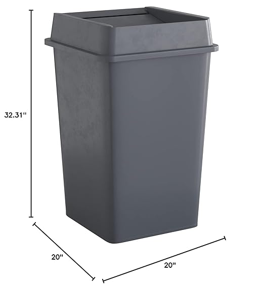 Krollen Industrial 35 Gallon Grey Square Commercial Trash Can with Lid