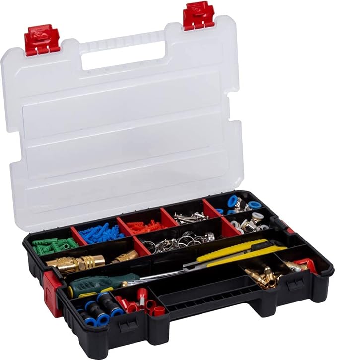 7-Pack Organizer Set – Multi-Size Storage Boxes with Removable Dividers – Hardware, Screw, Craft, and Small Parts Case System for Garage, Workshop, or On-the-Go Kits
