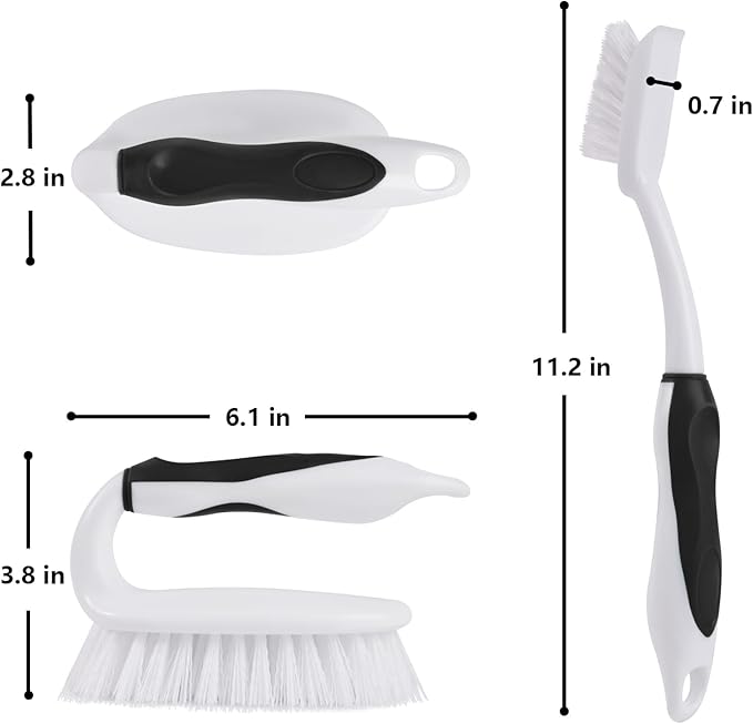 HileSwan Scrub Brush Set, 4 Pack Deep Cleaning Brush Kit - 2 Scrub Brush, 2 Tile & Grout Brush with Built-in Scraper, Household Commercial Scrubber for Floor, Shower, Pool Wall, Tub (Black)