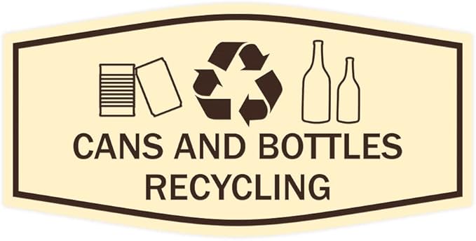 Fancy Cans and Bottles Recycling Sign (Ivory/Dark Brown) - Small