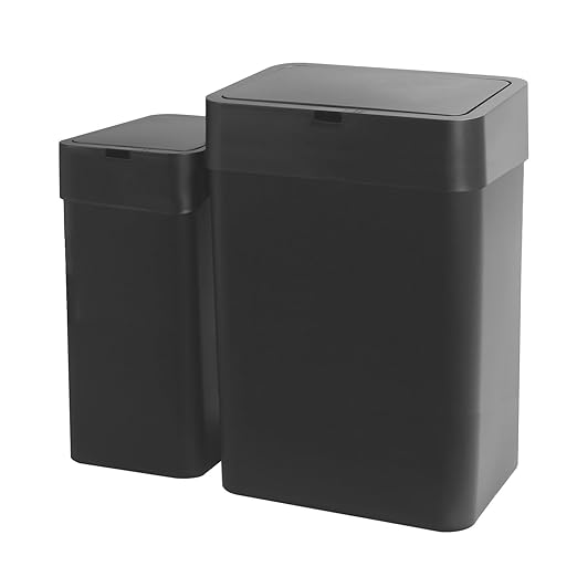 ELPHECO Bathroom Trash Can with Lid, 2 Pack Automatic Garbage Can, 2.5 Gallon + 4 Gallon Motion Sensor Smart Bathroom Decor, Slim Waterproof Trash Bins for Bedroom, Office, Living Room, Black