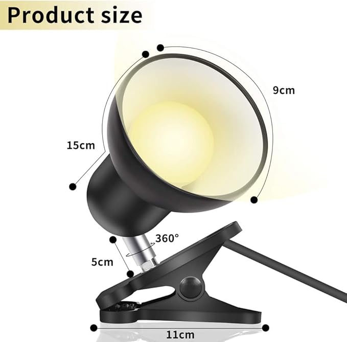 RONG&LAN Clip lamp,360° Rotation Clip on Lamp Portable Book Reading Light,Clamp on Desk/Table/Bunk Bed/Cupboard Home Lighting, (Desk lamp,Seven Colors for Your Choice) (Black,2)