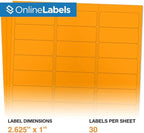 Neon Orange Address Labels - 2.625 x 1 - Pack of 3,000 Labels, 100 Sheets - Inkjet/Laser Printer - Online Labels