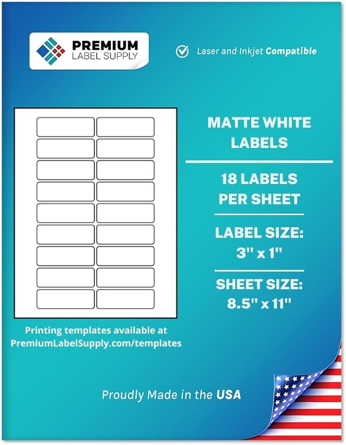 Premium Label Supply White Sticker Address Labels – 3" x 1" – Laser/Inkjet Compatible – (18 per Sheet), 500 Sheets – 9000 Total Adhesive Labels