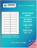 Premium Label Supply White Sticker Address Labels – 3" x 1" – Laser/Inkjet Compatible – (18 per Sheet), 500 Sheets – 9000 Total Adhesive Labels