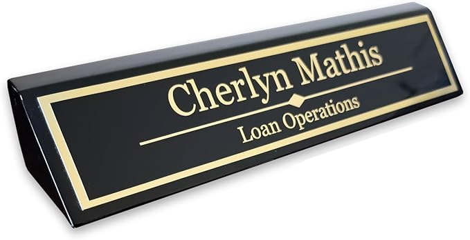 Custom Desk Wedge Name Plate - Personalized Titles and Styles (2x8 Inch, Black Piano Finish w/Name Plate)