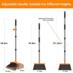 DJDTDTY 2-Pack is More economical，Upgraded Upright Broom and Dustpan Combo with 52" Long Handle, Dustpan Teeth with self-Cleaning Function, Indoor and Outdoor Sweeping, Perfect for Home Office.