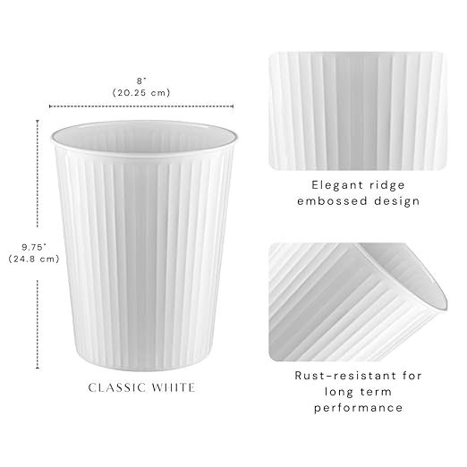 Monarch Abode Metal Bathroom Trash Can – Waste Basket for Bedroom, Office Desk, & Dorm, Handcrafted Ridge Embossed, Durable Decorative White Small Trash Can Bathroom Garbage Bin Wastebasket
