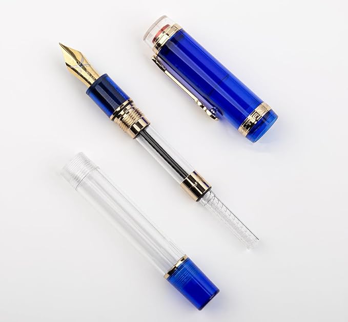 JINHAO 1935 Fountain Pen TIANDAO Series #8 Nib Ink Pen with Guitar-Shaped Clip and Ink Converter (F Nib 0.5mm, Blue)