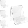 Boloyo Acrylic Book Stand with Ledge,4PC 4 Inch Clear Acrylic Display Easel Transparent Display Stand Holder Tablet Holder for Displaying Books,Magazine,Plate,Pictures,Artworks, CDs