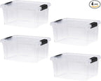 Superio Storage Bins with Lids- 4 Pack, 6.6 Qt Clear Boxes for Organizing, Stackable Plastic Containers- BPA Free, Non-Toxic, Odor Free, Organizer for Home, Office, Dorm