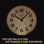 FAMICOZY Automatically Backlighted Alarm Clock,Silent No Ticking for Seniors Vision Impaired,Easy to Set,Big Numbers,Ascending Alarm,Gentle Wake,Snooze,2 AA Battery Operated,Black