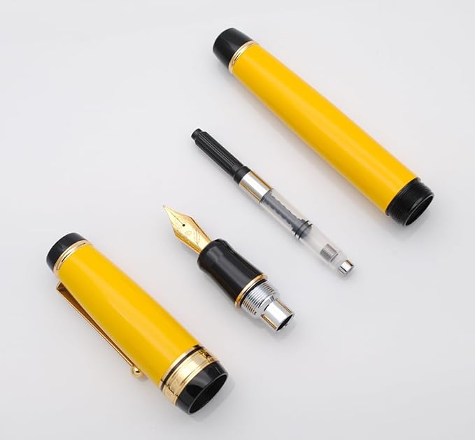 xixixiaozhu Metal Big Fountain Pen Set Medium Nib 0.7mm, Includes Ink Refill Converter, 5 Ink Cartridges & Gift Box (Medium Nib 0.7mm, Yellow)