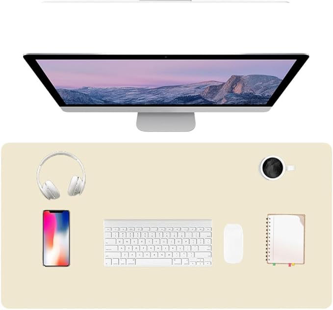 PU Leather Desk Pad Protector Gaming Mouse Pad Non Slip Desk Mat for Keyboard and Mouse Waterproof Desk Writing Pad for Office and Home Desk Accessories(Beige, 47.2 * 17.7)