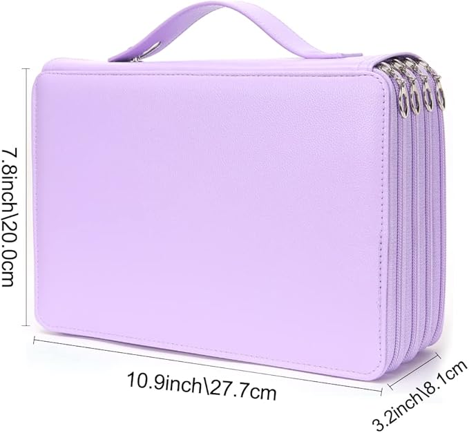 Vomgomfom Colored Pencil Holder - 200 Slot Deluxe PU Leather Pencil Case with Zipper Closure, Large Capacity for Watercolor Pens or Markers, Artist Organizer (Purple)