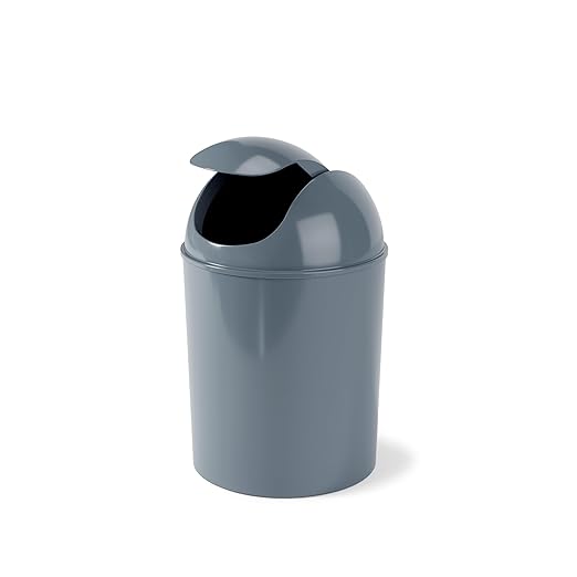 Umbra 1.25 Gallon Mini Waste Can with Removable Swing-Top Lid - Small Garbage Bin for Kitchen, Bathroom, Bedroom, Office - Compact Trash Can Fit Under Tables & Counters - Slate Blue