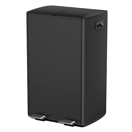 mVm Kitchen Trash Can,2 x 8 Gallon (2 x 30 L)Dual Trash and Recycle Bin Combo with Lid And Anti-Fingerprint,Soft-Close,Foot-Pedal Stainless Steel Garbage Can for Kitchen,Living Room,Dining Room(Black)