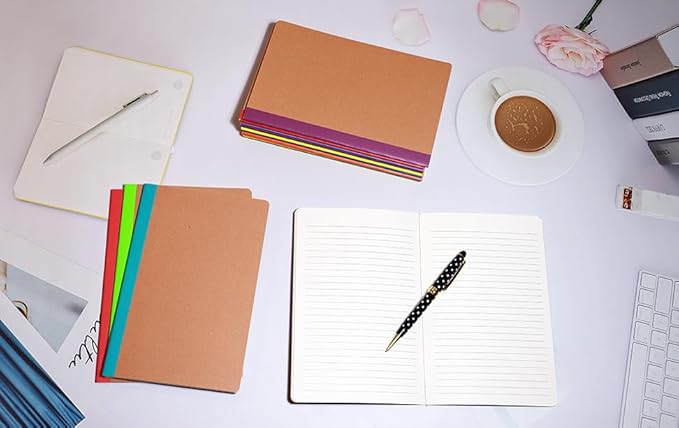 12 Pack A5 Notebooks Bulk, Kraft Cover Lined Blank College Ruled Travel Journals with 12 Colors Rainbow Spines For Women Students, 60 Pages, 8.3”x 5.5”, for Home, Office or School Supplies