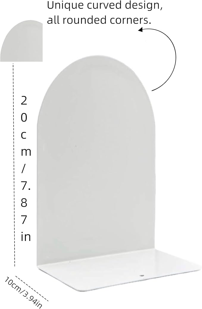 Lulonpon 16 Pieces Book Ends, Bookends, Books Stand, Metal Bookend for Shelves, White Book Ends for School, Library, Desktop Organizer