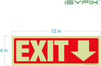 iSYFIX Exit Stickers Signs with Directional Down Arrow 12 Pack 12x4 Inch - Glow in the Dark Photoluminescent Vinyl for Office, School, Business, Warehouse - UV & Weather Resistant for Indoor/Outdoor Use