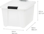 IRIS USA 33 Qt Stackable Plastic Storage Bins with Lids, 8 Pack - BPA-Free, Made in USA - Discreet Organizing Solution, Latches, Durable Nestable Containers, Secure Pull Handle - Pearl