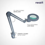 Neatfi XL Bifocal LED Magnifying Lamp, 7-Inch Acrylic Lens, 5D/20D Magnification, Hands-Free, Dimmable, 84 SMD LED, Adjustable Arm for Crafts, Reading, Close Work (Gray, with Clamp)
