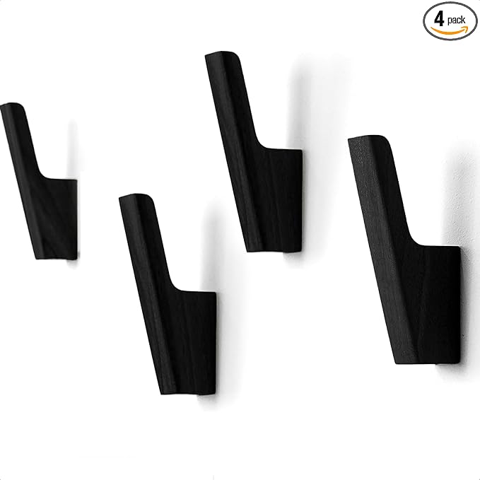 TheHrdwoodCom Wood Wall Hooks - Set of 4 - Solid Black Walnut Wood Coat Hooks for Hanging Hat, Purse, Backpack, Bag, Jacket - Modern Farmhouse Decor for Wall and Practical Entryway Hooks (Walnut)