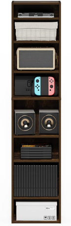 Furinno Indo DVD Shelf, 8-Tier CD Rack, Media Shelf with Adjustable Shelves, DVD Storage Cabinets for CD Blueray Game Disc, Easy Assembly, for Living Room, Home Office, Amber Pine