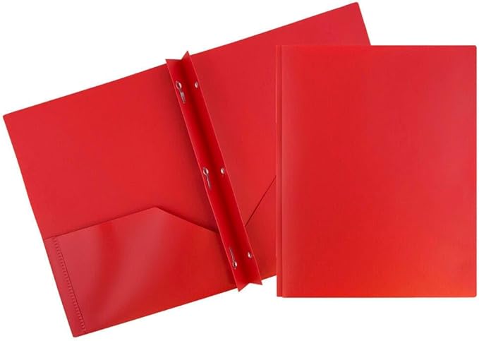 JAM PAPER Plastic 2 Pocket POP Folders - Durable School Folders with Metal Prongs Fastener Clasps - Red - Bulk 48/Pack