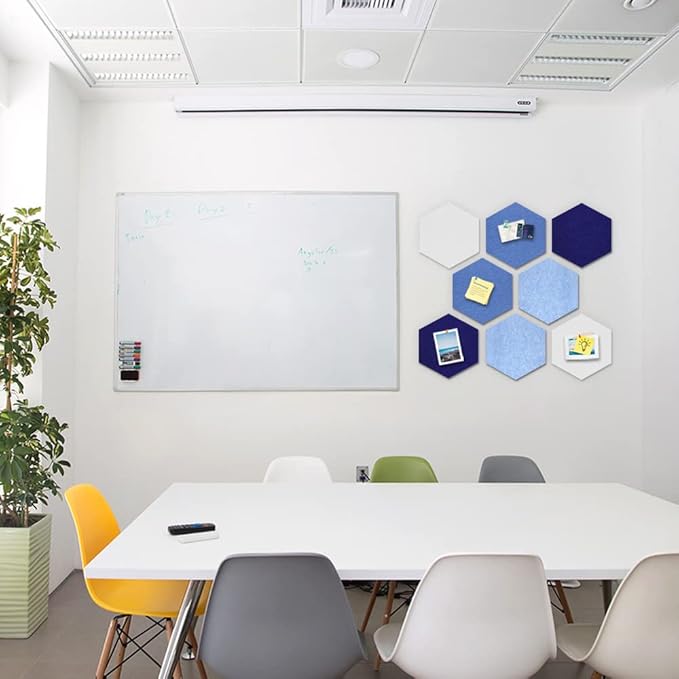 Uoisaiko 12" Large Bulletin Board with 30 Push Pins, Pack of 8 Hexagon Felt Pin Board Notice Boards for Home Office Kitchen, Felt Wall Tiles for Photos Memos