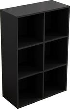 OSCHF 6-Cube Storage Shelf Bookcase - Wooden 3-Tier Floor Standing Open Bookshelf for Home and Office, Display Cabinet, Black