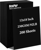 OcePor 200 Sheets Black Cardstock 12” x 18”, 92lb/250gsm Black Card Stock, Thick Card Stock Paper, Heavy Cardstock Paper for Printer, Resume, Scrapbooks, Art, Crafts, Business Cards