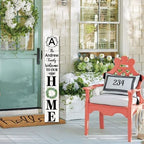 SRongmao Welcome To Our Home Porch Sign Personalized Welcome Sign for Front Door Custom Family Name Signs Standing Vertical Rustic Farmhouse Eucalyptus Wreaths Decor for Front Door Wall Decor