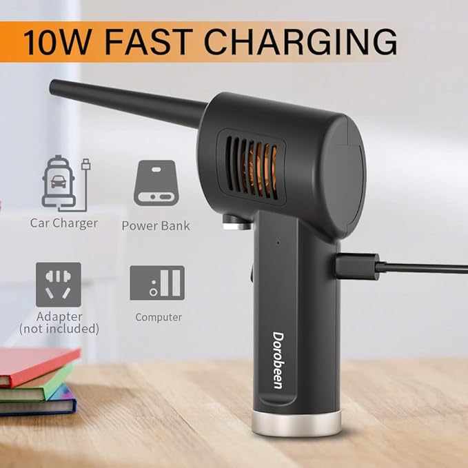 DOROBEEN Compressed Air Duster, Cordless Portable Rechargeable Compressed air, 33000 RPM Electric Air Duster for Computer Keyboard Electronics Cleaning, Built-in Battery Electronic Blower (Black)