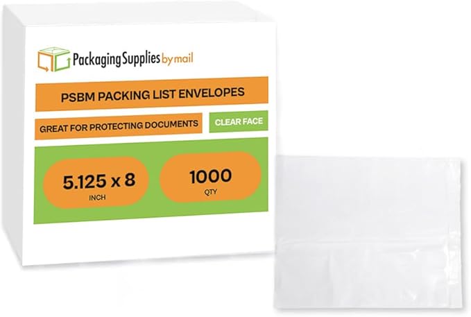 PSBM 1000 PCS 5.12 x 8 Inch Clear Blank Packing List Envelopes, Shipping Documents Pouches/Sleeves for Mailing Labels, Invoices, Documents and Packing Slips