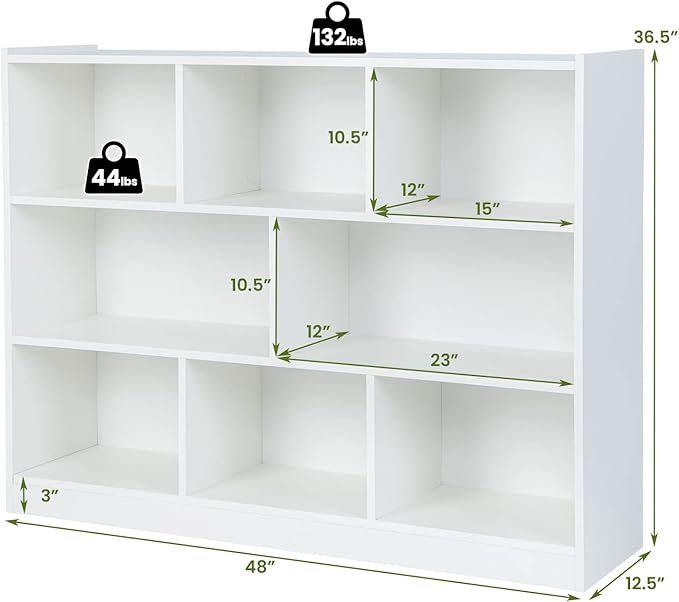 Giantex 8 Cube Bookcase, Freestanding 3-Tier Open Bookshelf, Modern Storage Display Cabinet, Wood Cube Storage Organizer for Living Room, Kid’s Room, White