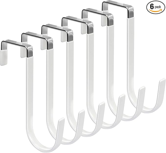 FYY Over the Door Hooks, 6 Pack Door Hangers Hooks with Rubber Prevent Scratches Heavy Duty Organizer Hooks for Living Room, Bathroom, Bedroom, Kitchen Hanging Clothes, Towels, Hats, Coats, Bags White