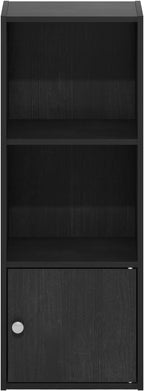 Furinno LUDER Book Shelf, 3-Tier Modern Bookshelf, Bookcase with 1 Door Storage Cabinet, 9.3 x 12 x 31.5, for Living Room, Bedroom, Home Office, Blackwood | Furinno, Luder, Shelf, Bookcase, 1 Door, Storage Cabinet