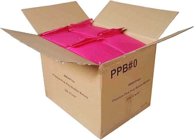 iMBAPrice 6x10 Inch Hot Pink Bubble Mailers #0 – 250 Pack Self-Seal Padded Envelopes, Waterproof Bubble Shipping Bags for Small Business, Mailing & Packaging