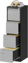 Fesbos File Cabinets - 4 Drawers Vertical 17.8" Deep Lockable Filing Cabinet - Black & Gray Metal Storage Cabinets for Home Office to Hanging Files Letter/Legal/F4/A4 Size