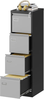 Fesbos File Cabinets - 4 Drawers Vertical 17.8" Deep Lockable Filing Cabinet - Black & Gray Metal Storage Cabinets for Home Office to Hanging Files Letter/Legal/F4/A4 Size