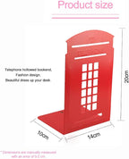 MerryNine 2pcs Book Ends, Metal Bookends for Shelves, Telephone Booth Decorative Bookends, Non Skid Heavy Bookends, Book, Magazine or CD Organizers for Home and Office (Red-2pcs)
