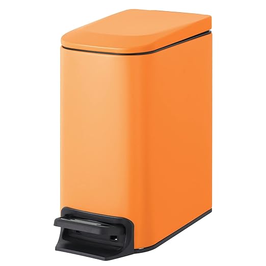 Cesun Small Bathroom Trash Can with Lid Soft Close, Step Pedal, 6 Liter / 1.6 Gallon Stainless Steel Garbage Can with Removable Inner Bucket, Anti-Fingerprint Finish (Matt Orange)